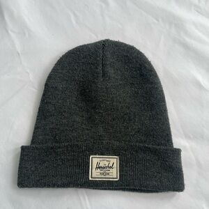 Herschel Classic Knit Beanie Hat Grey Logo Patch One Size